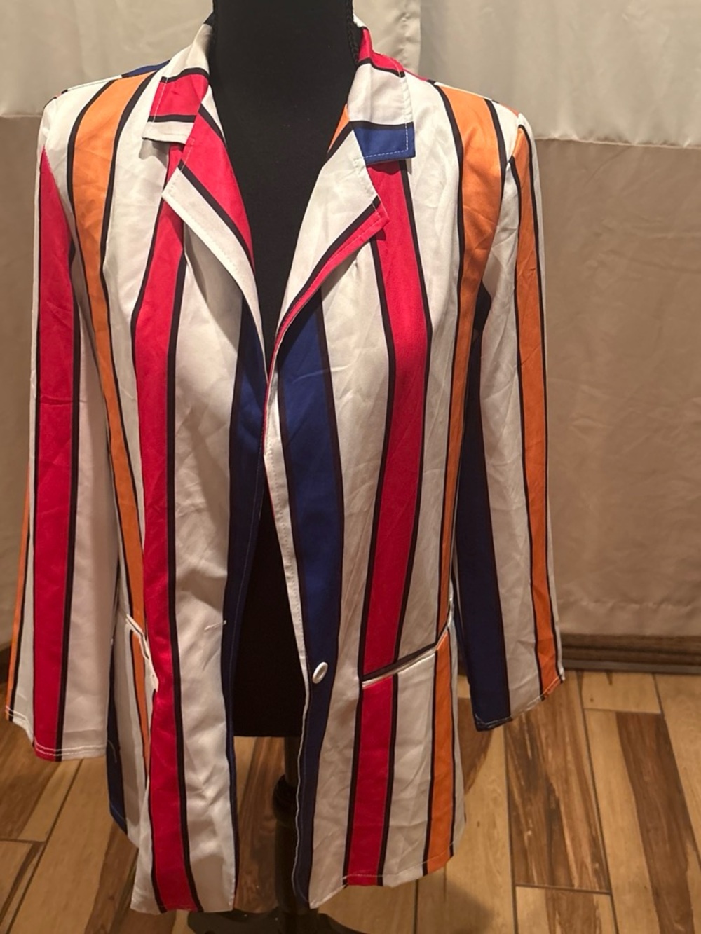 Striped Notch Collar Women's Blazer - White, Pink, Blue, Orange